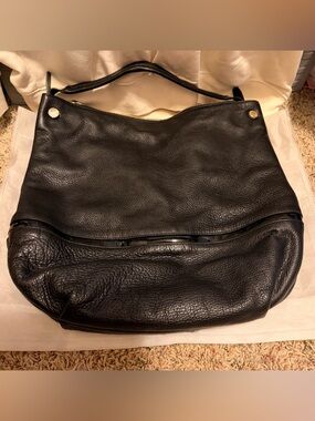 Furla Black Leather Slouch Hobo Bag with Gold Hardware